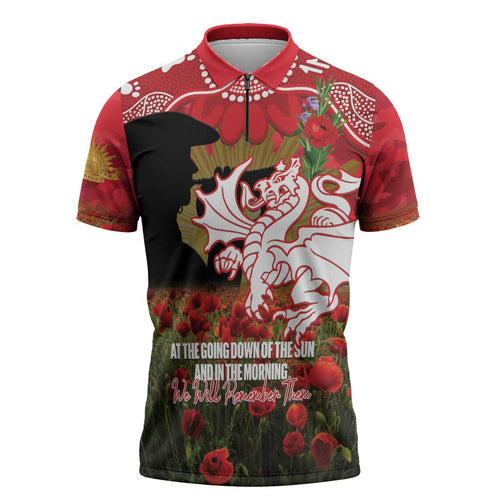 Personalised Dragons Rugby ANZAC Day Zipper Polo Shirt Last Post Poppy We Will Remember Them