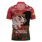 Personalised Dragons Rugby ANZAC Day Zipper Polo Shirt Last Post Poppy We Will Remember Them