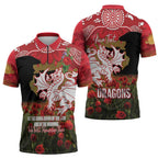 Personalised Dragons Rugby ANZAC Day Zipper Polo Shirt Last Post Poppy We Will Remember Them