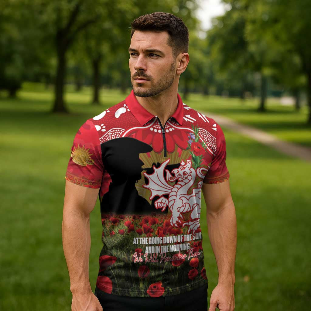 Personalised Dragons Rugby ANZAC Day Zipper Polo Shirt Last Post Poppy We Will Remember Them