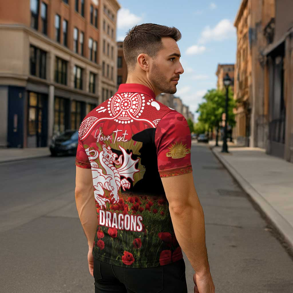 Personalised Dragons Rugby ANZAC Day Zipper Polo Shirt Last Post Poppy We Will Remember Them