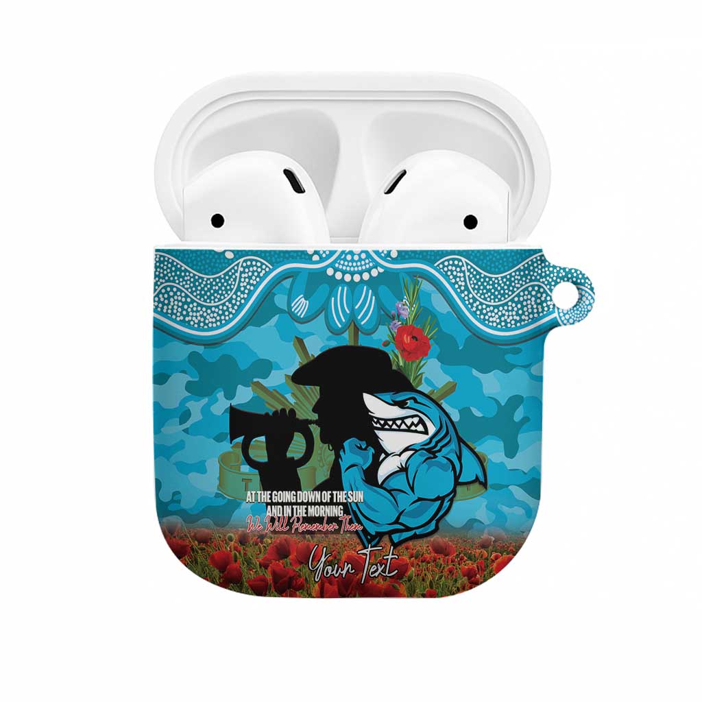 Personalised Sharks Rugby ANZAC Day AirPods Case Last Post Poppy We Will Remember Them