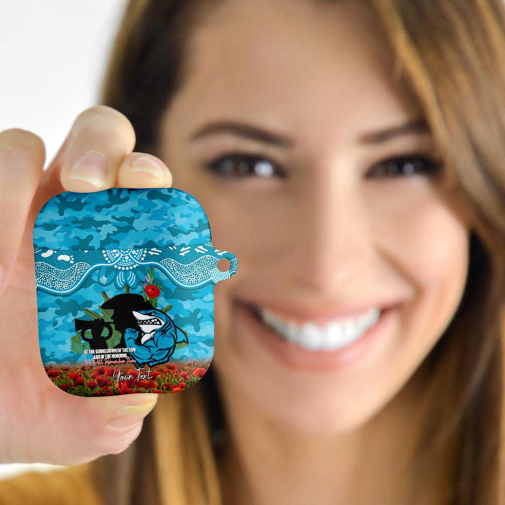 Personalised Sharks Rugby ANZAC Day AirPods Case Last Post Poppy We Will Remember Them