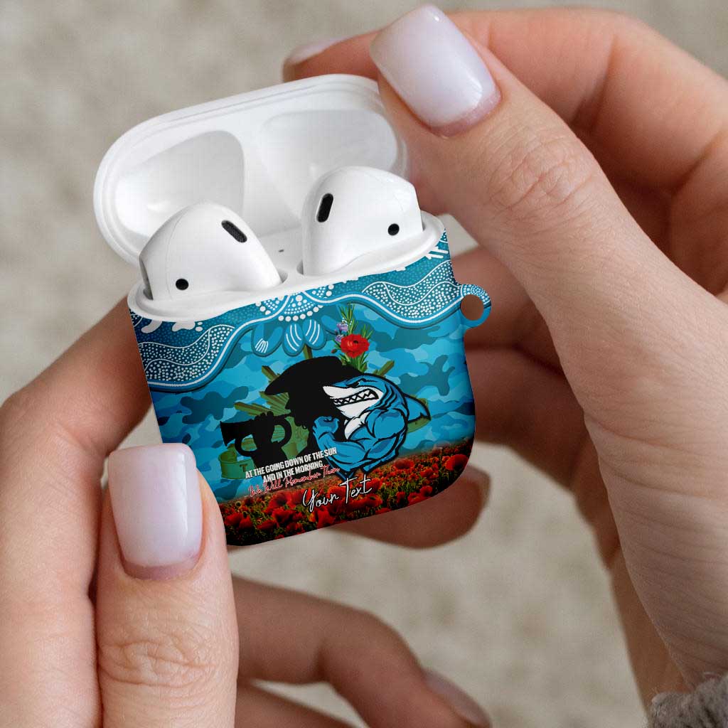 Personalised Sharks Rugby ANZAC Day AirPods Case Last Post Poppy We Will Remember Them