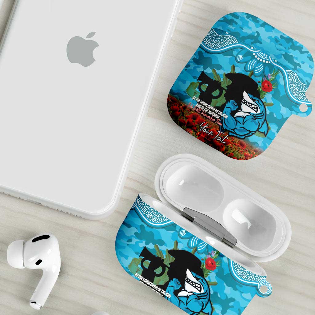 Personalised Sharks Rugby ANZAC Day AirPods Case Last Post Poppy We Will Remember Them