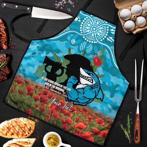 Personalised Sharks Rugby ANZAC Day Apron Last Post Poppy We Will Remember Them