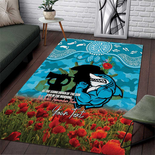 Personalised Sharks Rugby ANZAC Day Area Rug Last Post Poppy We Will Remember Them