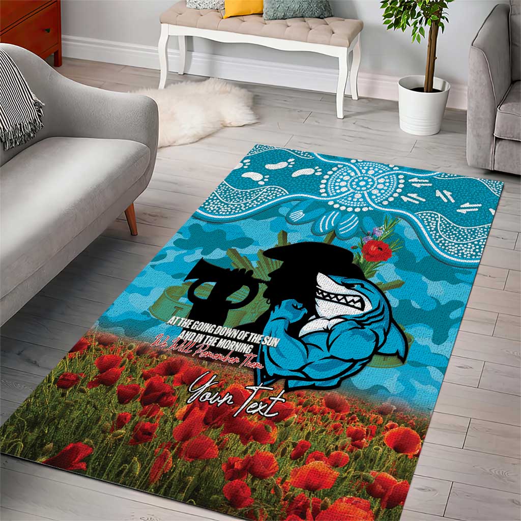 Personalised Sharks Rugby ANZAC Day Area Rug Last Post Poppy We Will Remember Them