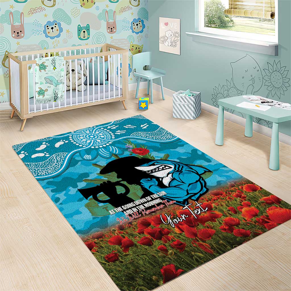 Personalised Sharks Rugby ANZAC Day Area Rug Last Post Poppy We Will Remember Them