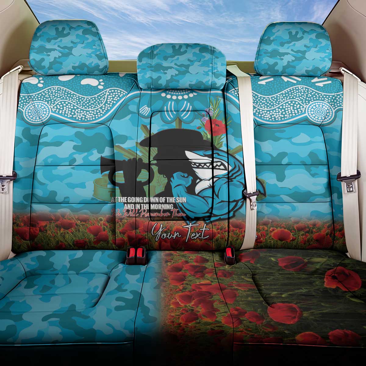Personalised Sharks Rugby ANZAC Day Back Car Seat Cover Last Post Poppy We Will Remember Them