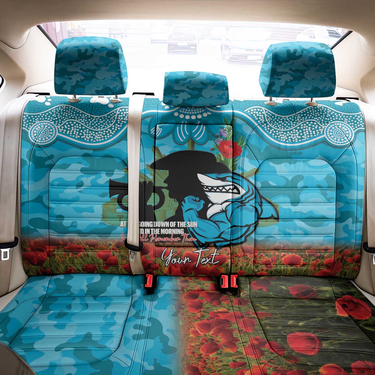Personalised Sharks Rugby ANZAC Day Back Car Seat Cover Last Post Poppy We Will Remember Them