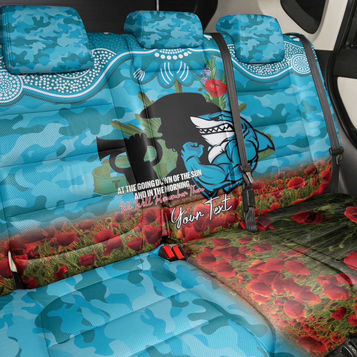 Personalised Sharks Rugby ANZAC Day Back Car Seat Cover Last Post Poppy We Will Remember Them