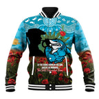 Personalised Sharks Rugby ANZAC Day Baseball Jacket Last Post Poppy We Will Remember Them