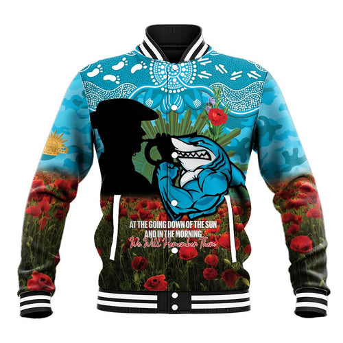 Personalised Sharks Rugby ANZAC Day Baseball Jacket Last Post Poppy We Will Remember Them
