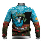 Personalised Sharks Rugby ANZAC Day Baseball Jacket Last Post Poppy We Will Remember Them