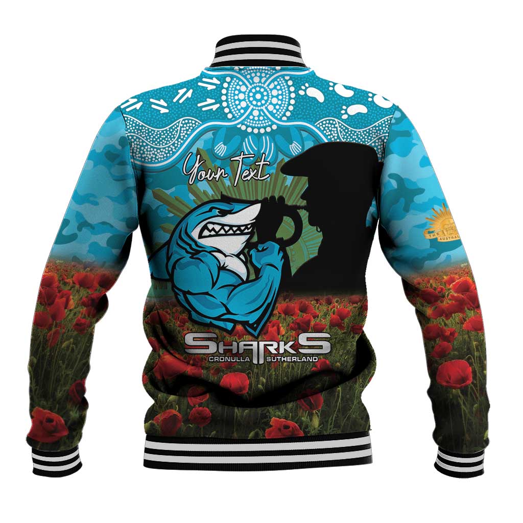 Personalised Sharks Rugby ANZAC Day Baseball Jacket Last Post Poppy We Will Remember Them