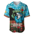 Personalised Sharks Rugby ANZAC Day Baseball Jersey Last Post Poppy We Will Remember Them