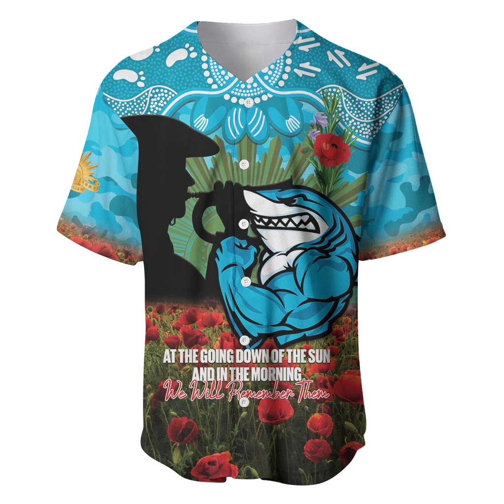 Personalised Sharks Rugby ANZAC Day Baseball Jersey Last Post Poppy We Will Remember Them