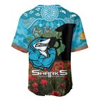 Personalised Sharks Rugby ANZAC Day Baseball Jersey Last Post Poppy We Will Remember Them