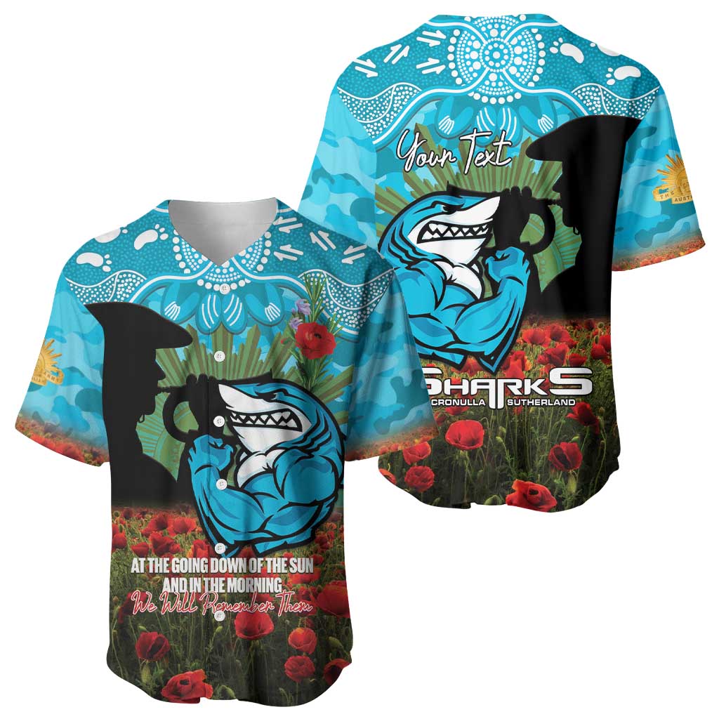 Personalised Sharks Rugby ANZAC Day Baseball Jersey Last Post Poppy We Will Remember Them