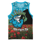 Personalised Sharks Rugby ANZAC Day Basketball Jersey Last Post Poppy We Will Remember Them