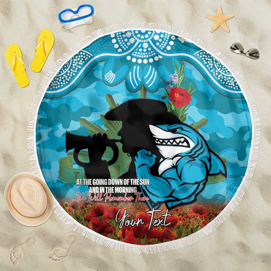 Personalised Sharks Rugby ANZAC Day Beach Blanket Last Post Poppy We Will Remember Them