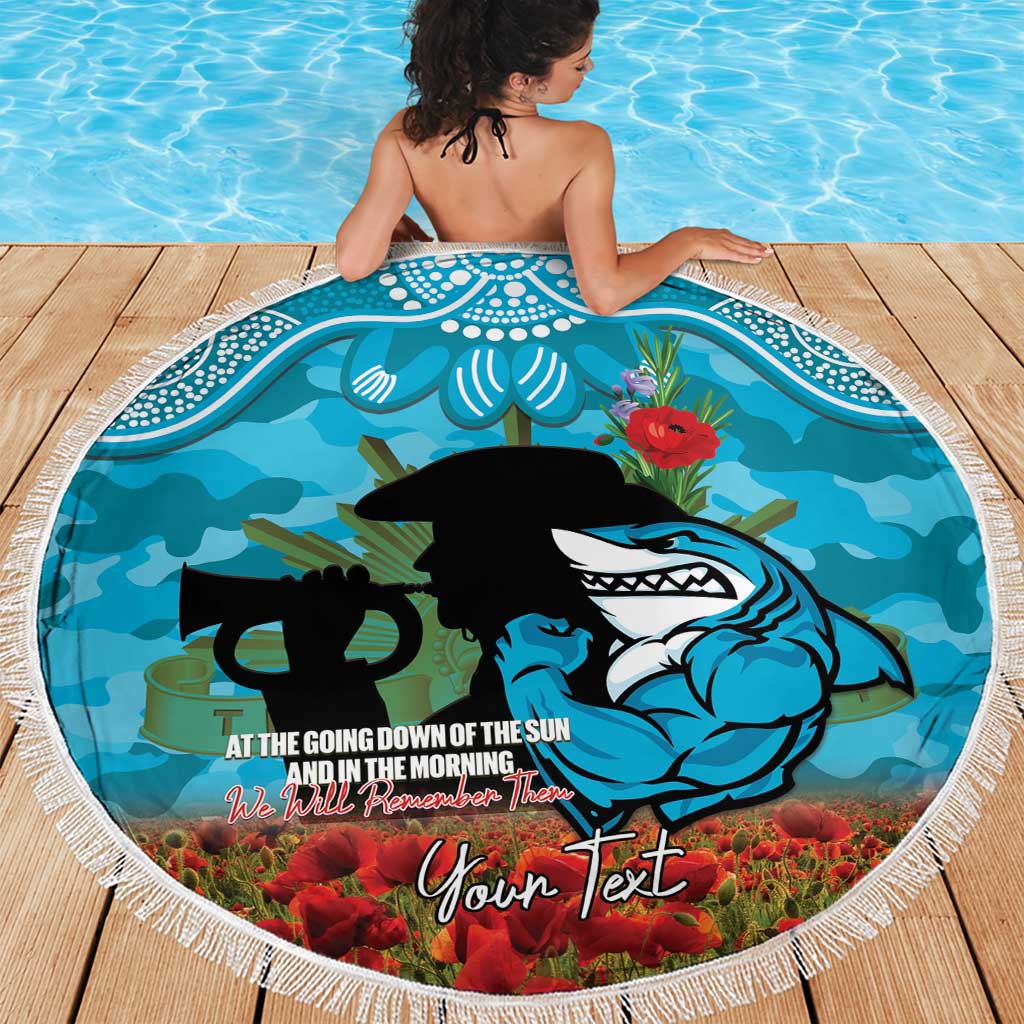 Personalised Sharks Rugby ANZAC Day Beach Blanket Last Post Poppy We Will Remember Them