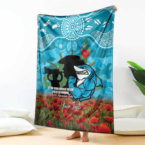 Personalised Sharks Rugby ANZAC Day Blanket Last Post Poppy We Will Remember Them