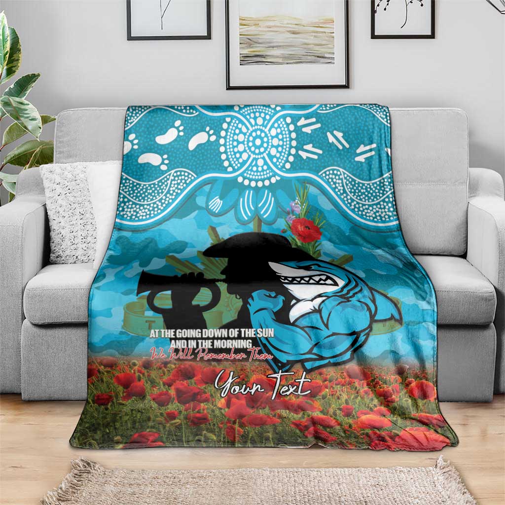 Personalised Sharks Rugby ANZAC Day Blanket Last Post Poppy We Will Remember Them