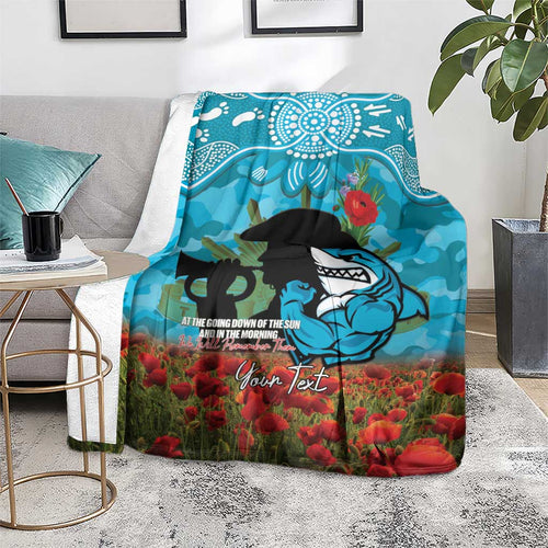 Personalised Sharks Rugby ANZAC Day Blanket Last Post Poppy We Will Remember Them