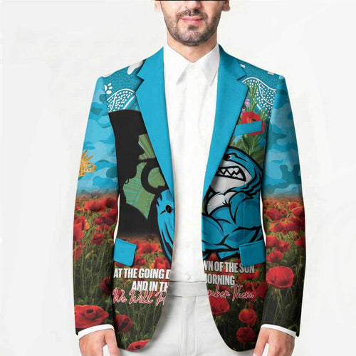Personalised Sharks Rugby ANZAC Day Blazer Last Post Poppy We Will Remember Them