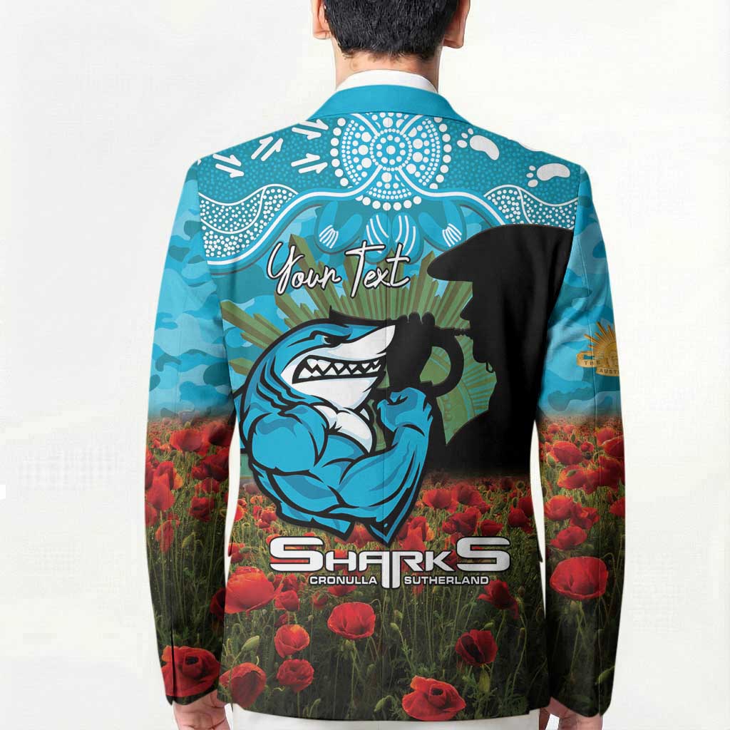Personalised Sharks Rugby ANZAC Day Blazer Last Post Poppy We Will Remember Them
