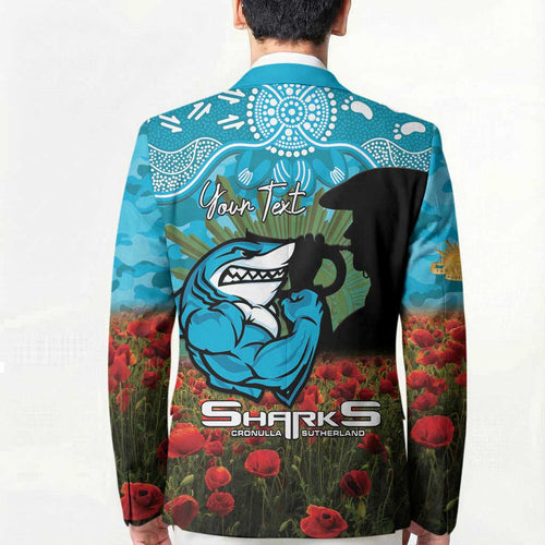 Personalised Sharks Rugby ANZAC Day Blazer Last Post Poppy We Will Remember Them