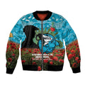 Personalised Sharks Rugby ANZAC Day Bomber Jacket Last Post Poppy We Will Remember Them
