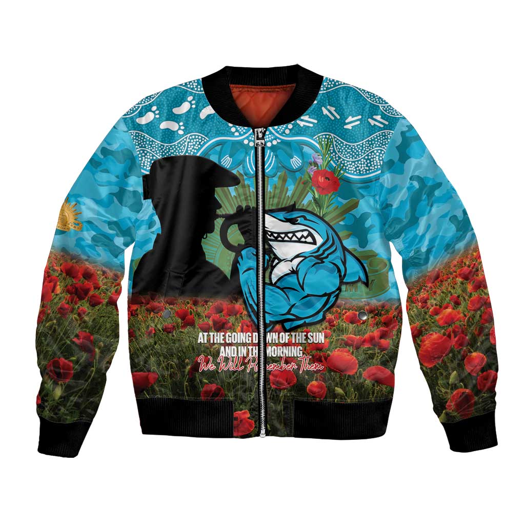 Personalised Sharks Rugby ANZAC Day Bomber Jacket Last Post Poppy We Will Remember Them