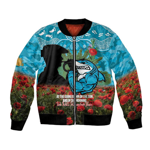 Personalised Sharks Rugby ANZAC Day Bomber Jacket Last Post Poppy We Will Remember Them