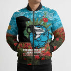 Personalised Sharks Rugby ANZAC Day Bomber Puffer Jacket Last Post Poppy We Will Remember Them