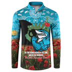 Personalised Sharks Rugby ANZAC Day Button Sweatshirt Last Post Poppy We Will Remember Them