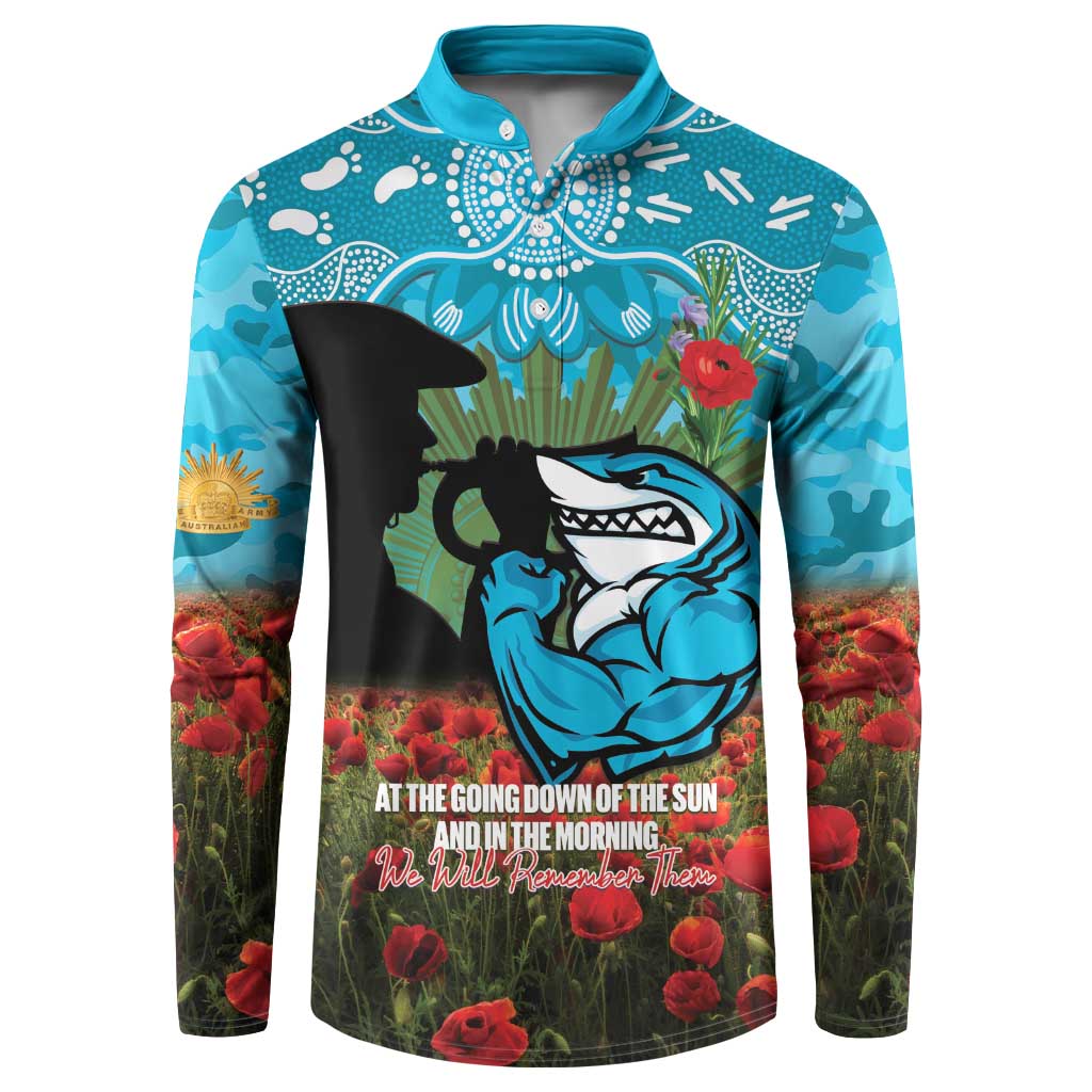 Personalised Sharks Rugby ANZAC Day Button Sweatshirt Last Post Poppy We Will Remember Them