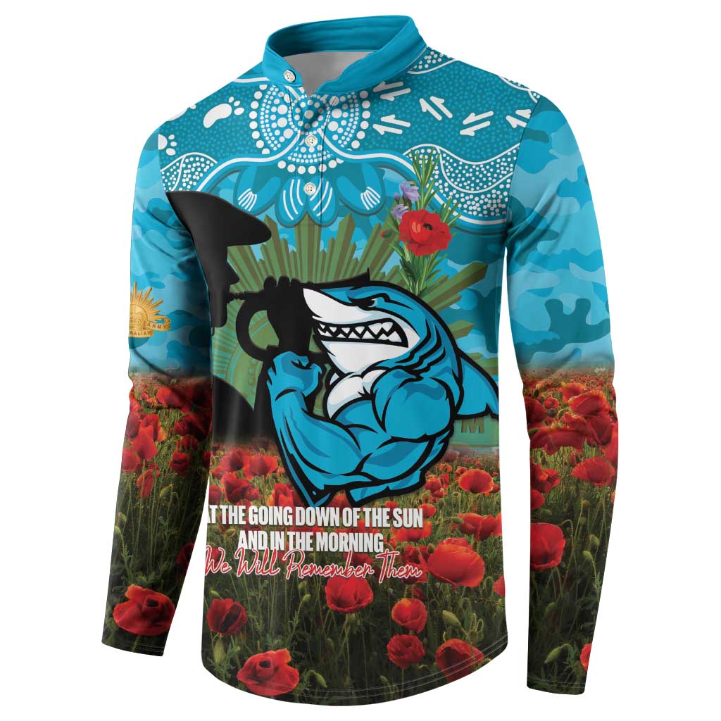 Personalised Sharks Rugby ANZAC Day Button Sweatshirt Last Post Poppy We Will Remember Them