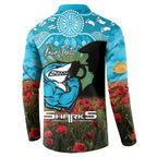 Personalised Sharks Rugby ANZAC Day Button Sweatshirt Last Post Poppy We Will Remember Them