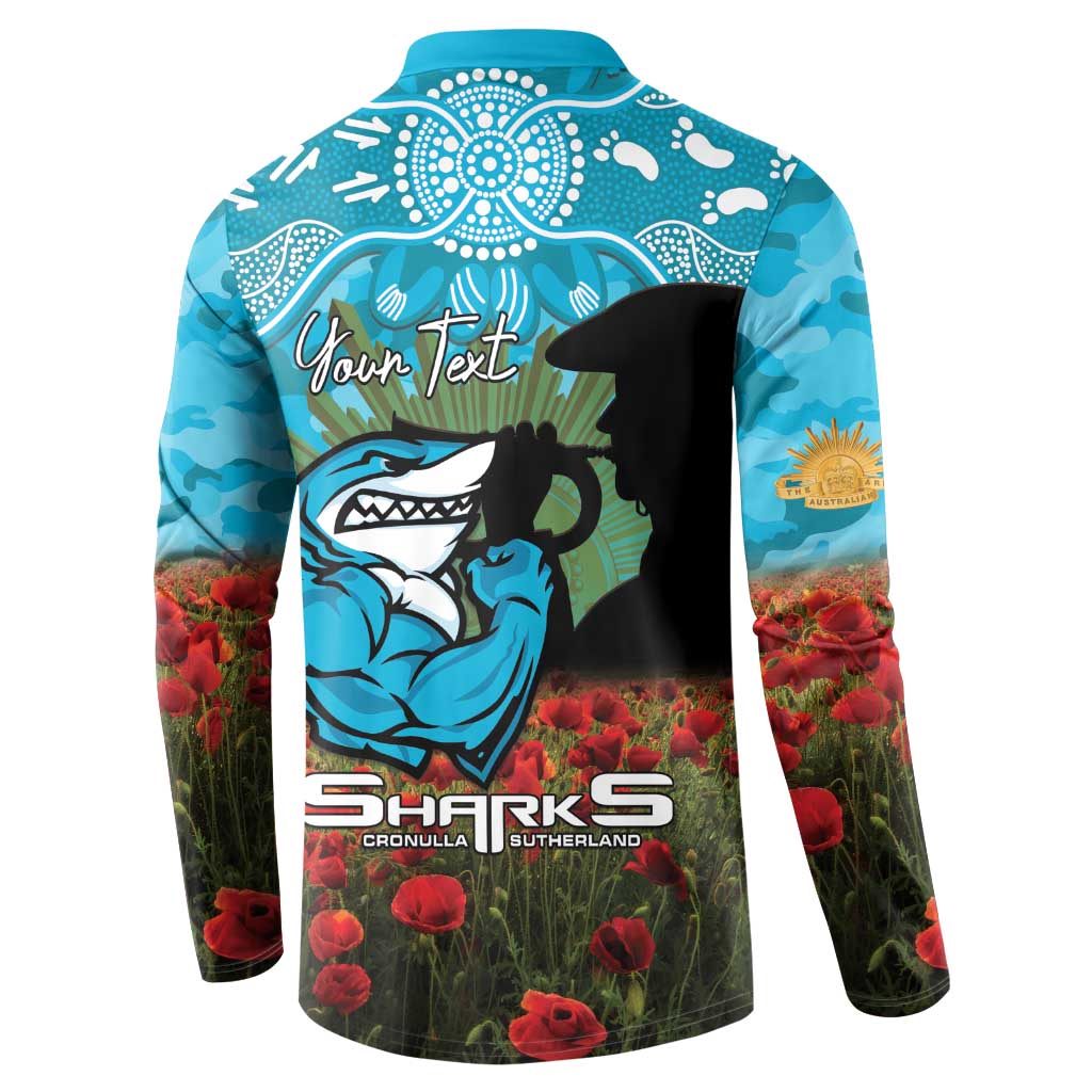 Personalised Sharks Rugby ANZAC Day Button Sweatshirt Last Post Poppy We Will Remember Them