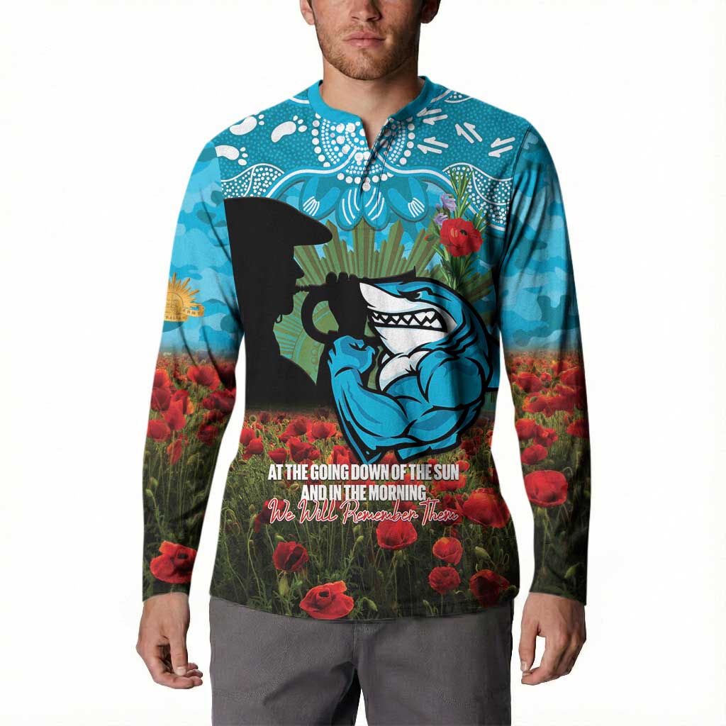 Personalised Sharks Rugby ANZAC Day Button Sweatshirt Last Post Poppy We Will Remember Them