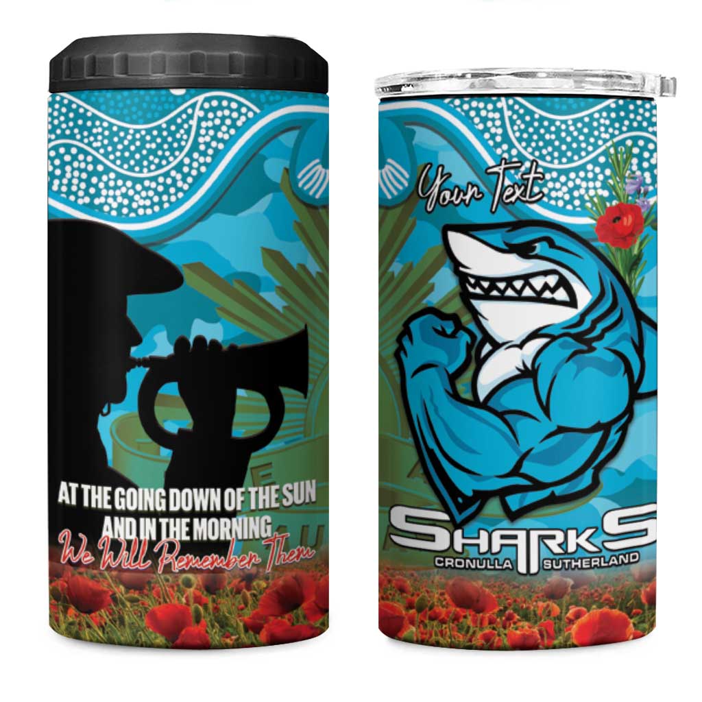 Personalised Sharks Rugby ANZAC Day 4 in 1 Can Cooler Tumbler Last Post Poppy We Will Remember Them