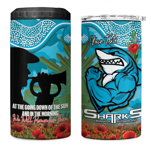Personalised Sharks Rugby ANZAC Day 4 in 1 Can Cooler Tumbler Last Post Poppy We Will Remember Them