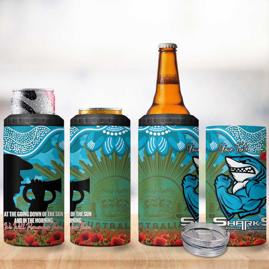 Personalised Sharks Rugby ANZAC Day 4 in 1 Can Cooler Tumbler Last Post Poppy We Will Remember Them
