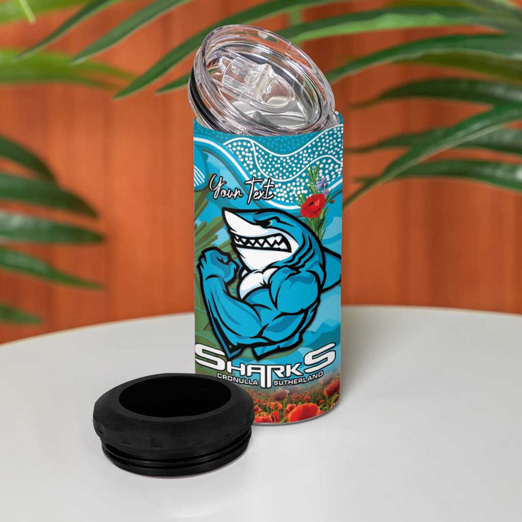 Personalised Sharks Rugby ANZAC Day 4 in 1 Can Cooler Tumbler Last Post Poppy We Will Remember Them