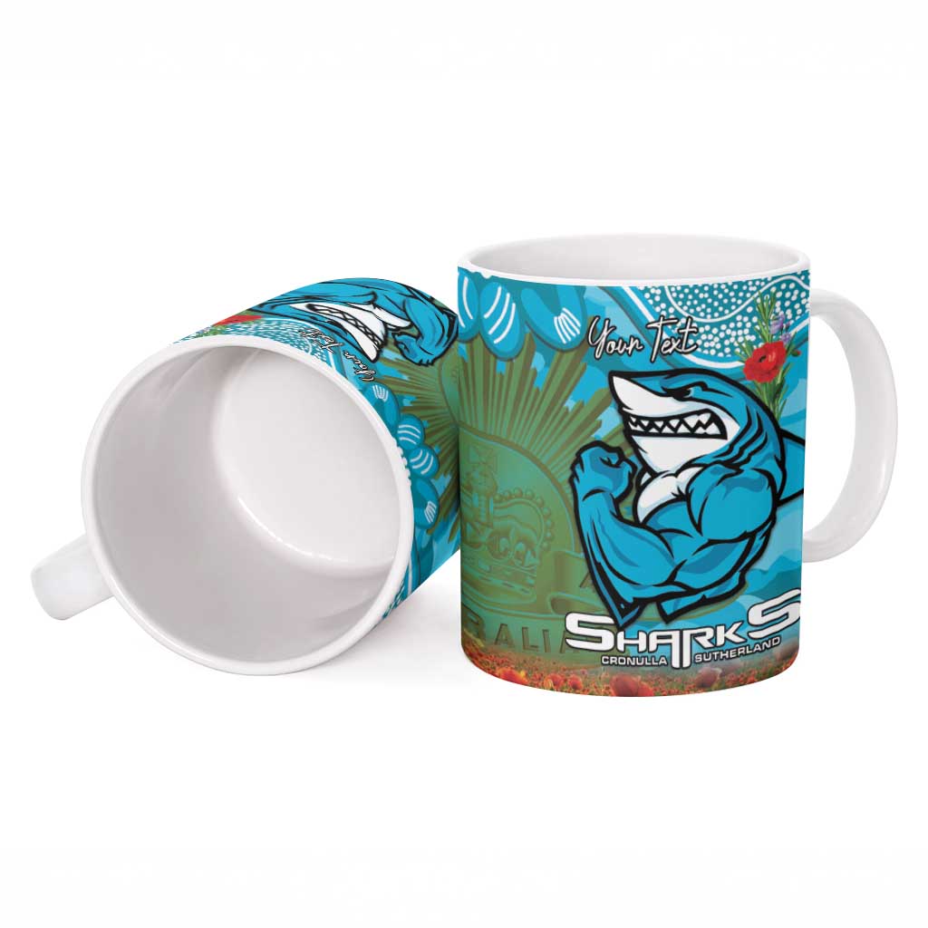 Personalised Sharks Rugby ANZAC Day Ceramic Mug Last Post Poppy We Will Remember Them