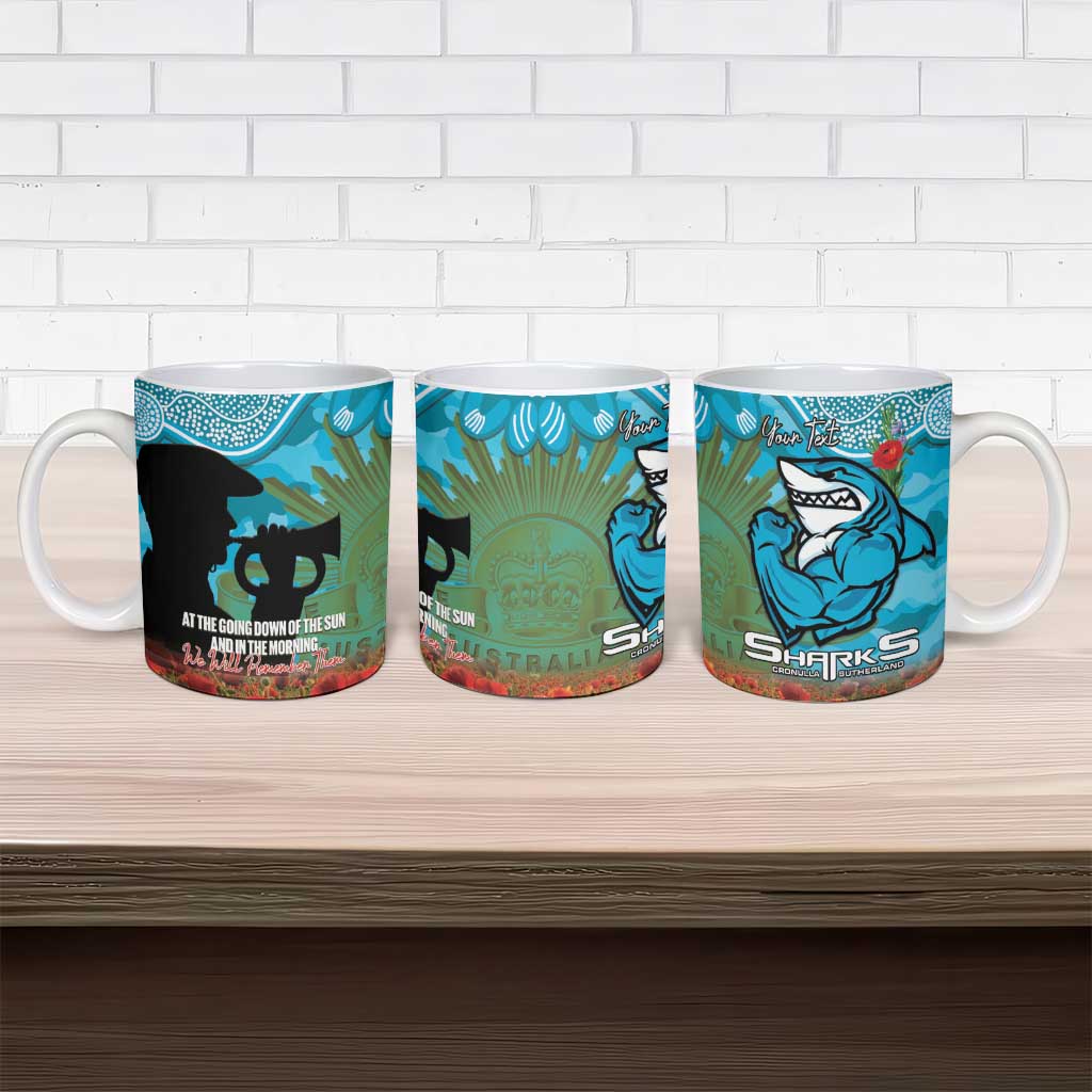 Personalised Sharks Rugby ANZAC Day Ceramic Mug Last Post Poppy We Will Remember Them