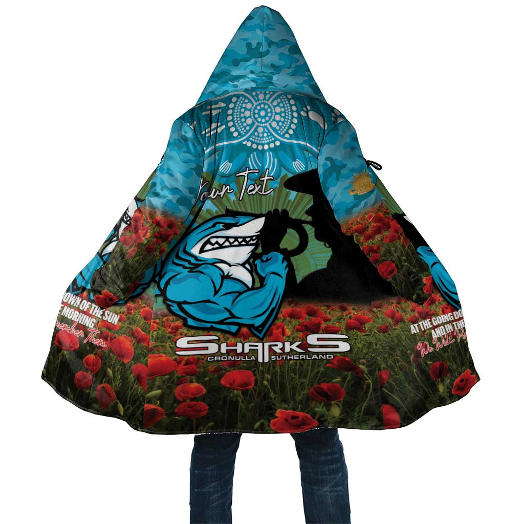 Personalised Sharks Rugby ANZAC Day Cloak Last Post Poppy We Will Remember Them